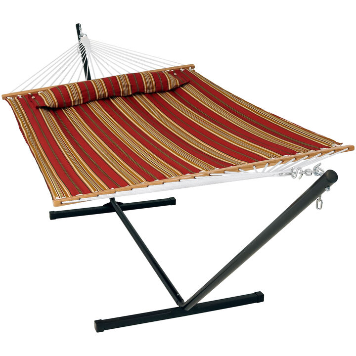 Sunnydaze 2-Person Quilted Fabric Hammock with Steel Stand and Pillow