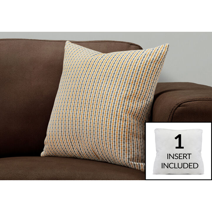 Monarch Specialties I 9234 Pillows, 18 X 18 Square, Insert Included, Decorative Throw, Accent, Sofa, Couch, Bedroom, Polyester, Hypoallergenic, Gold, Grey, Modern