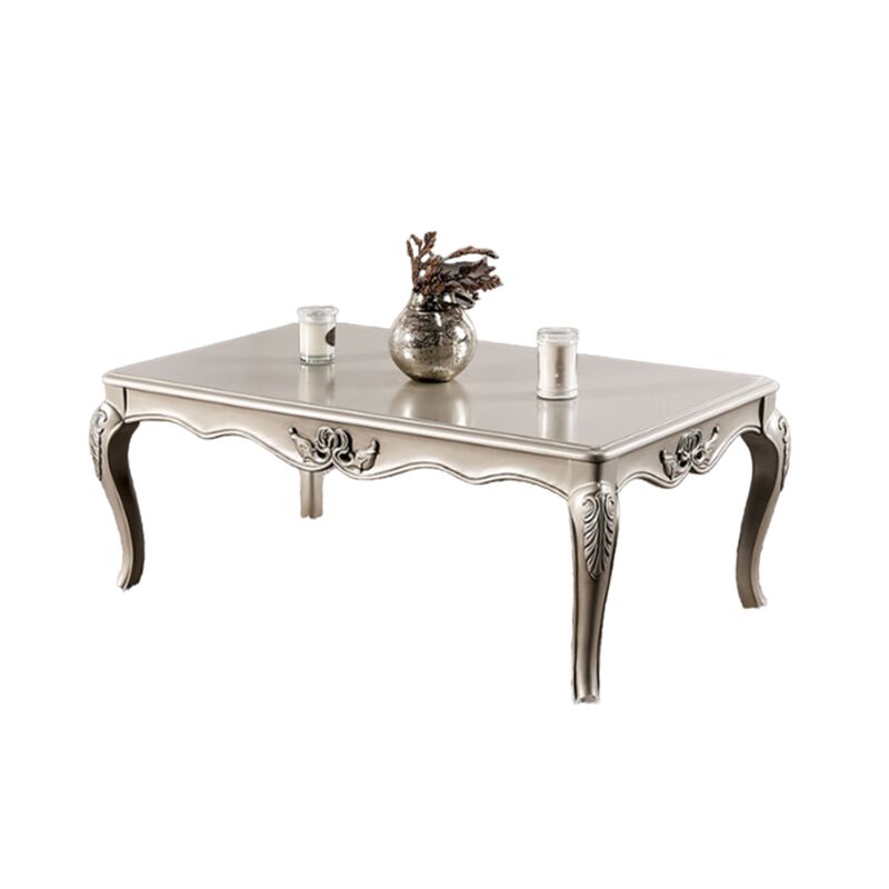 Roche Coffee Table, 53 Inch, Classical Cabriole Legs, Champagne Gold Wood