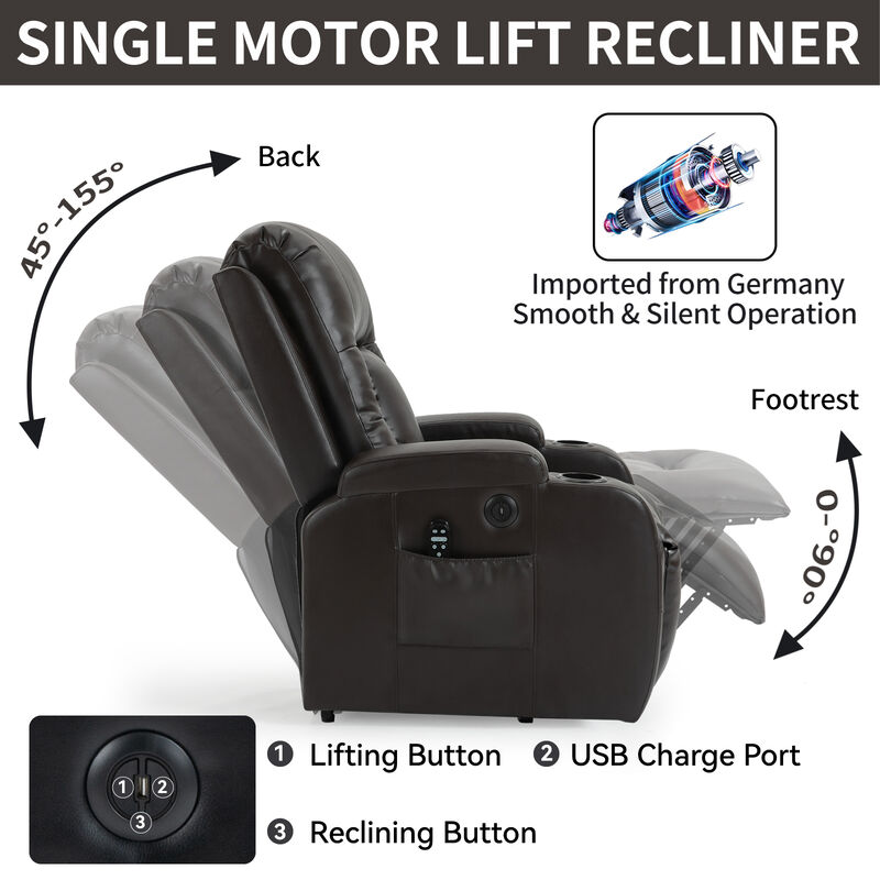 Infinite Position Power Lift Recliner Chair, Heavy Duty Motion Mechanism with Massage and Lumbar Heating image number 6