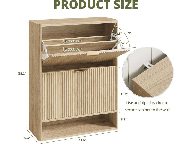 Slim Entryway Shoe Storage Cabinet Flip Drawer Adjustable Shelves image number 2