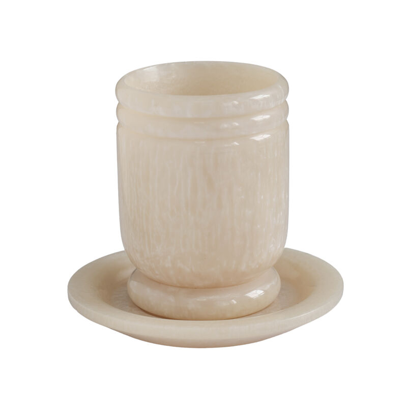 Channeled Blue Swirl Resin Kiddush Cup image number 0