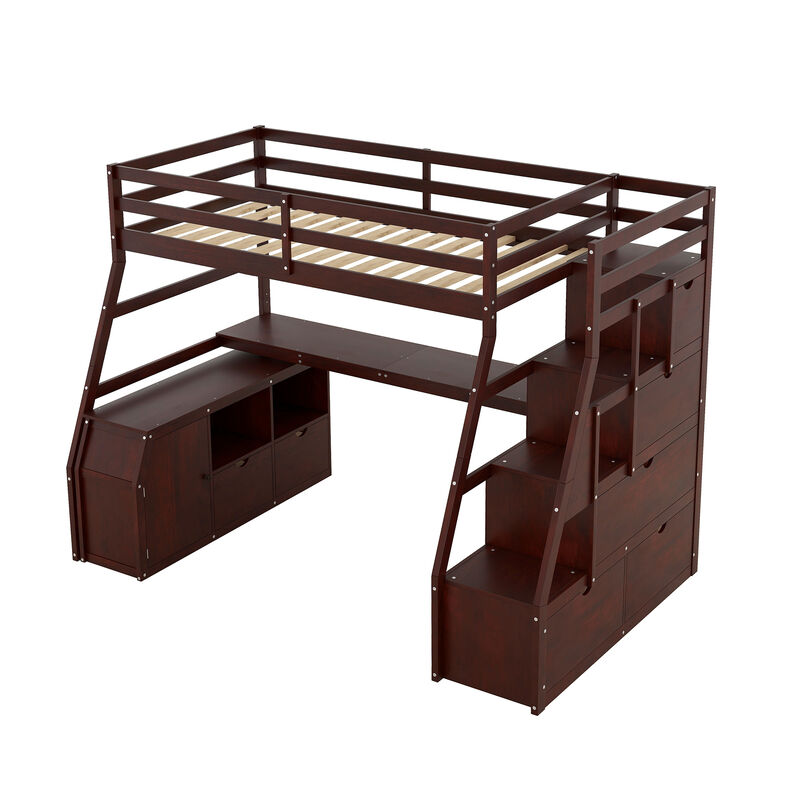 Merax Loft Bed with 7 Drawers and Desk