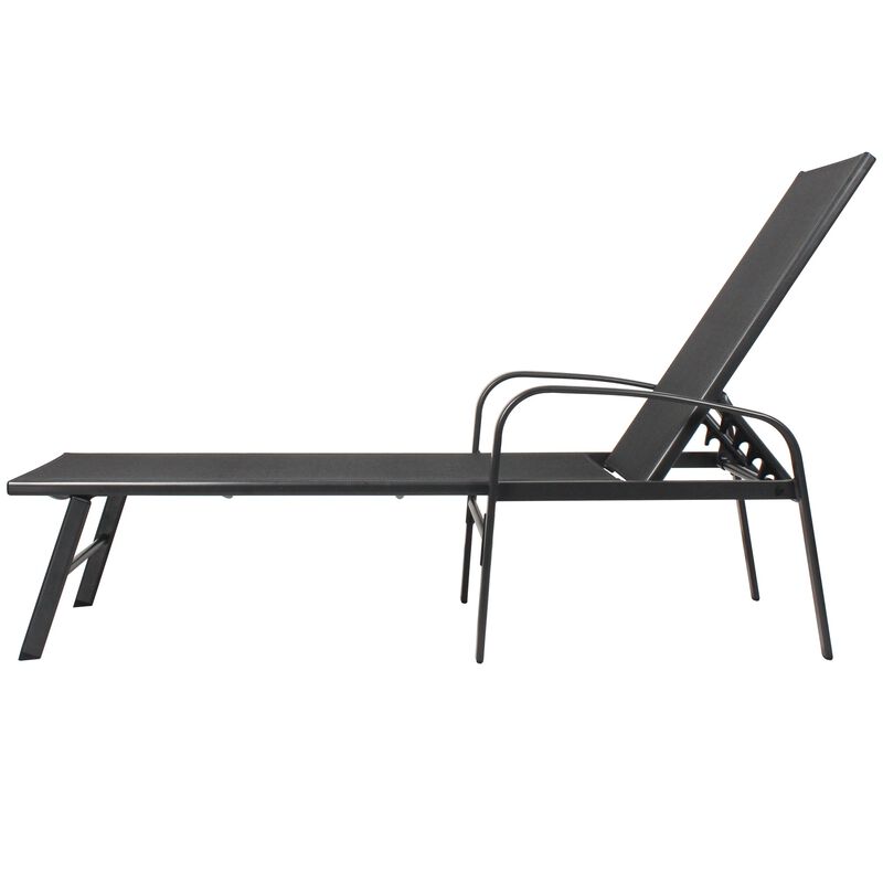 Gray Metal Adjustable Outdoor Chaise Lounge Recliner Patio Lounge Chair with Lumbar Pillow image number 3