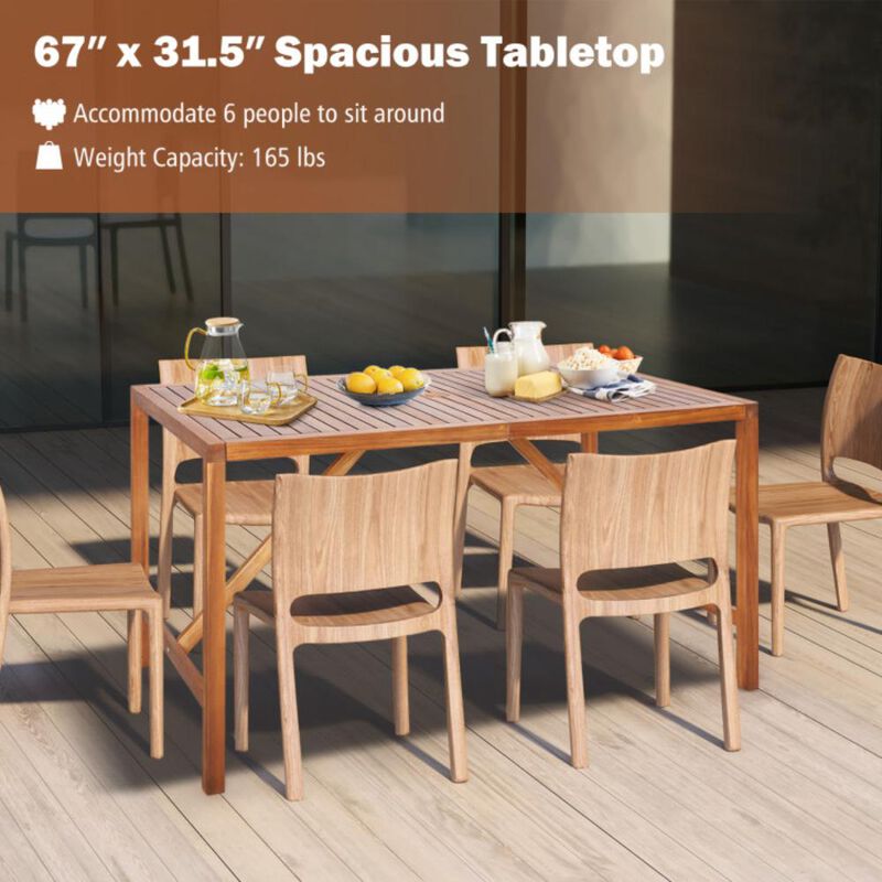 Hivvago 67 Inch Patio Rectangle Acacia Wood Dining Table with Umbrella Hole