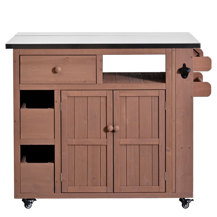 Whisen 36.2"H Kitchen Island with Expandable Stainless Top, Drawers, Wheels & Spice Rack