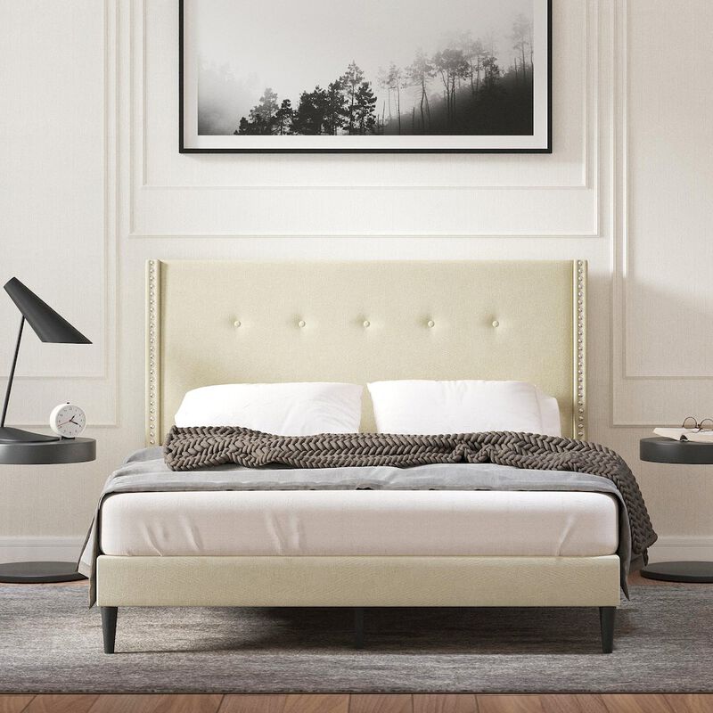 Rize Home Upholstered Complete Bed Queen Beige image number 4