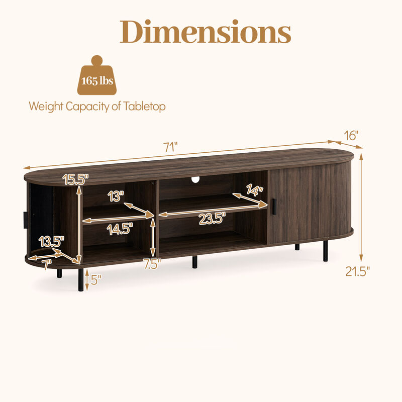 Modern Entertainment Center TV Stand with Fluted Sliding Doors image number 2