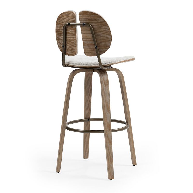 Glamour Home Set of 2 Beige Washed Woven Fabric Swivel Bar Stool White Washed Wood Legs