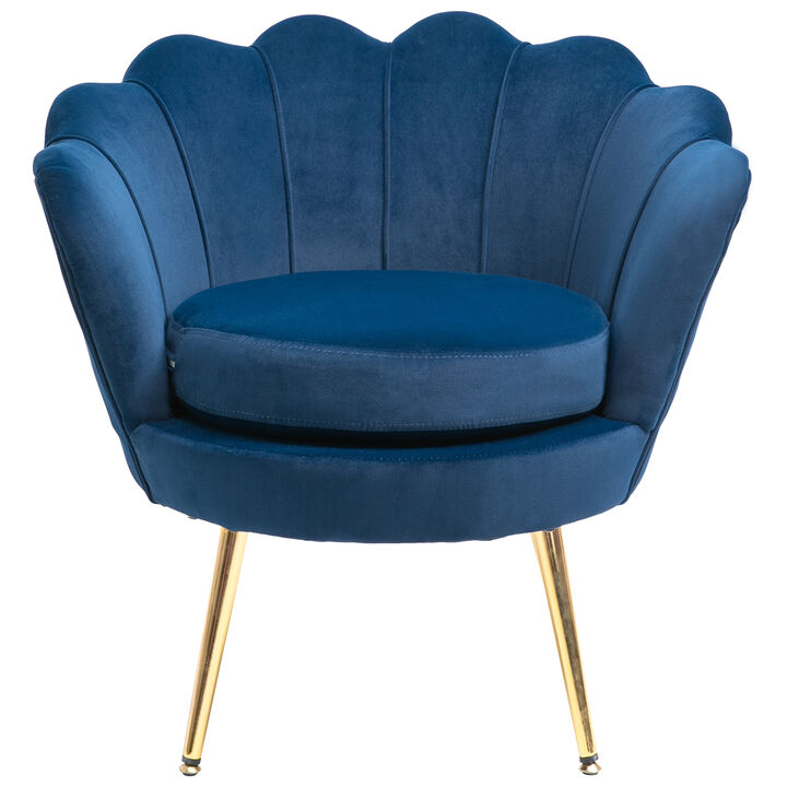 HOMCOM Elegant Velvet Fabric Accent Chair/Leisure Club Chair with Gold Metal Legs for Living Room, Blue