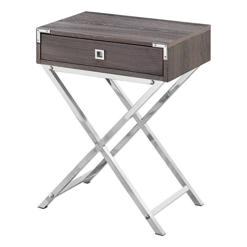 Durable Metal and Wood End Table &ndash; Compact Nightstand with Handy Drawer