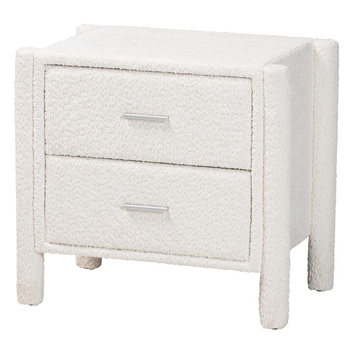 Baxton Studio Laria Modern White Teddy Bear Fabric 2 Drawer Nightstand