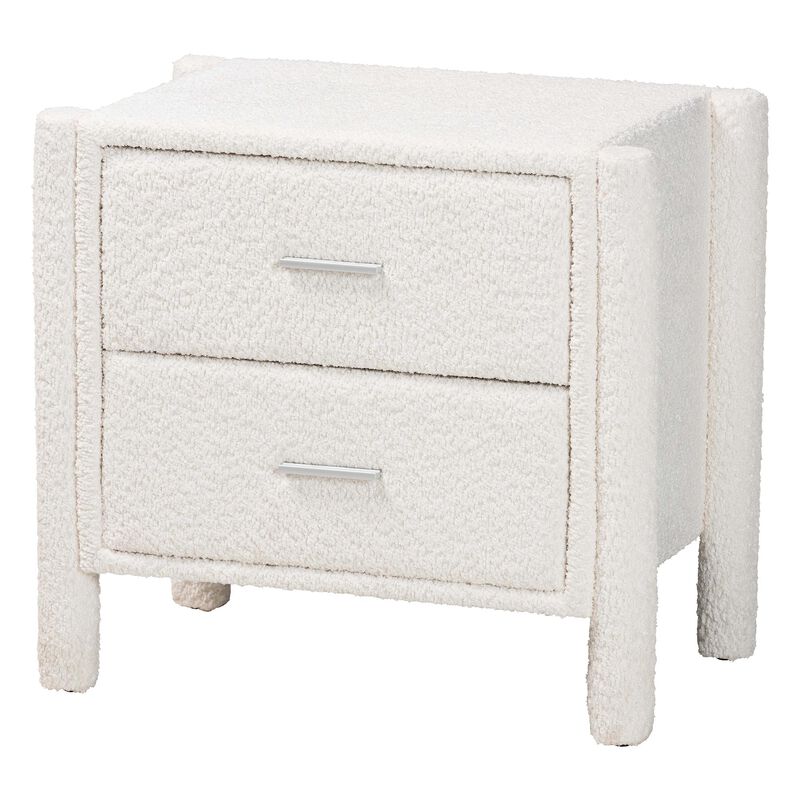 Baxton Studio Laria Modern White Teddy Bear Fabric 2 Drawer Nightstand