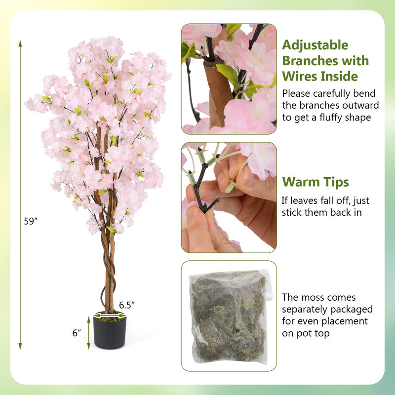 Set of 2 Tall Artificial Cherry Blossom Trees with Pink Blooming Flowers-Pink image number 2