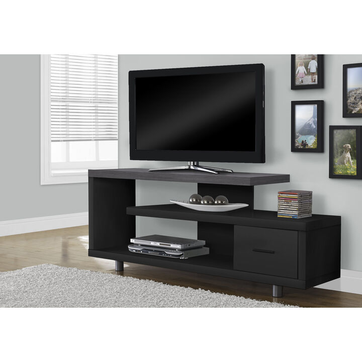 Monarch Specialties I 2575 Tv Stand, 60 Inch, Console, Media Entertainment Center, Storage Cabinet, Living Room, Bedroom, Laminate, Black, Grey, Contemporary, Modern