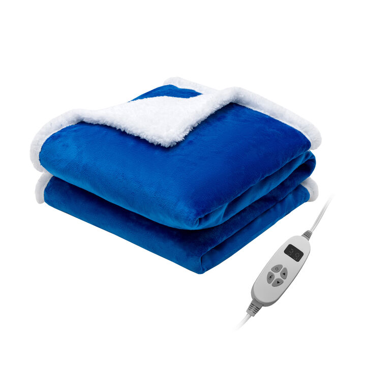 Electric Heated Blanket Throw Reversible Flannel and Sherpa Blanket