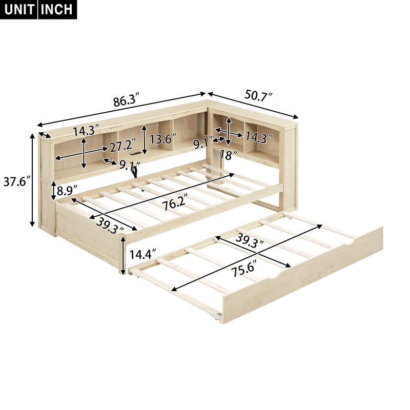 Whisen Morden Design Twin Size Daybed with Trundle, Storage Cabinets and USB Ports image number 9