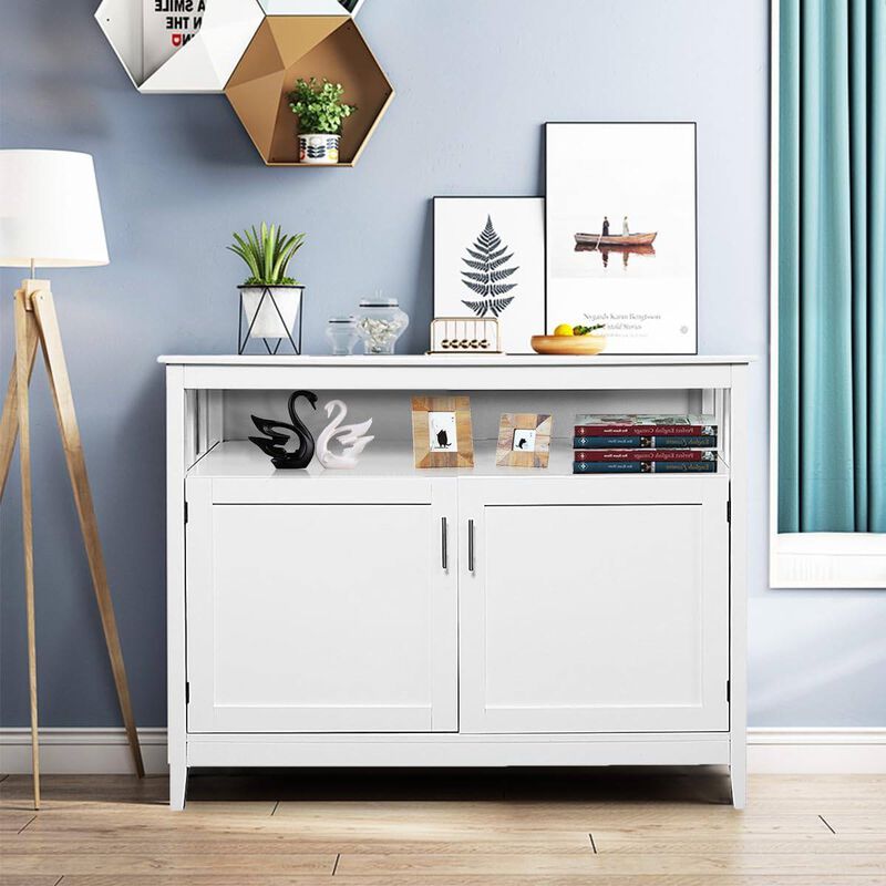 Hivvago White Wood 2 Door Dining Buffet Sideboard Cabinet with Open Storage Shelf