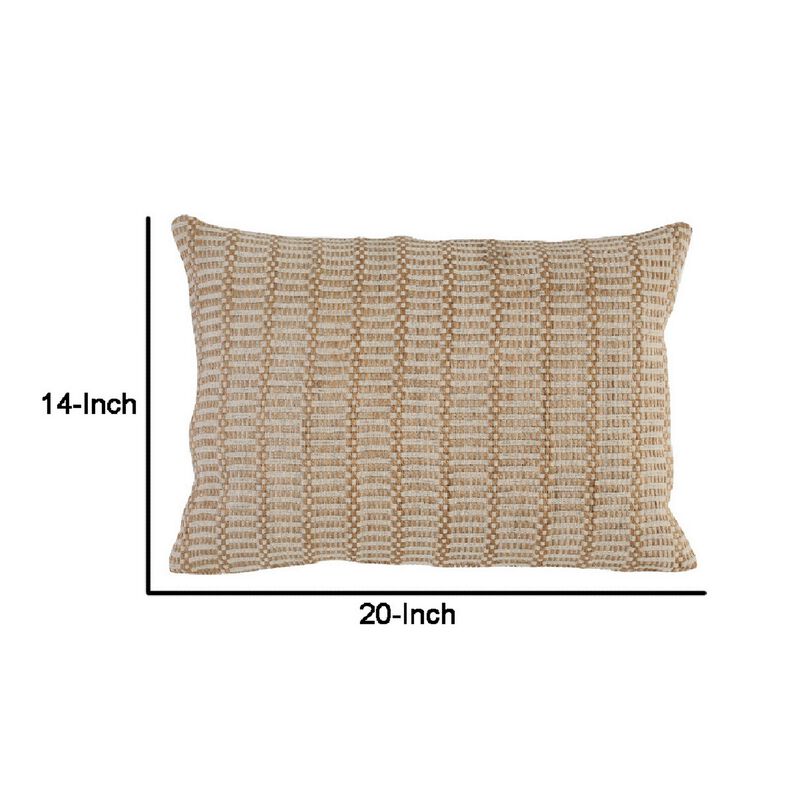14 x 20 Lumbar Accent Throw Pillow, Basket Jute Handwoven Pattern, Beige-Benzara