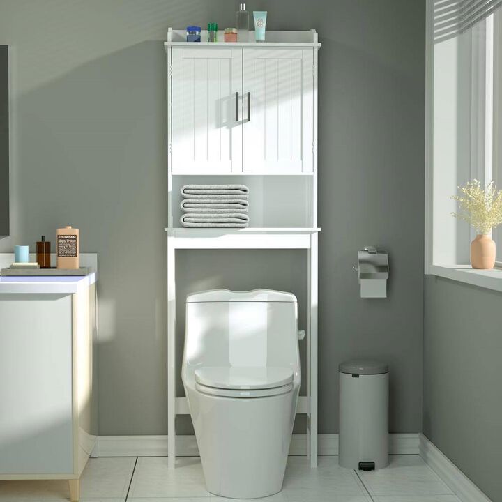 Over-the-Toilet Bathroom Shelving Unit – Wood Finish Storage Cabinet for Organized and Stylish Bathroom