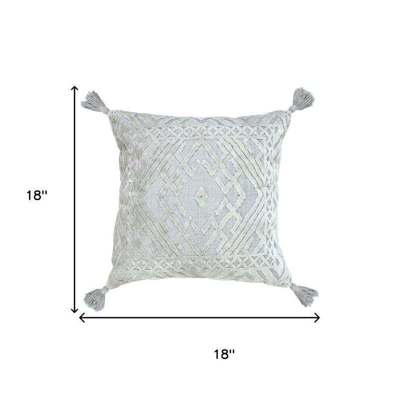 HomeRoots 18" Gray And Silver Geometric Viscose Throw Pillow Cover with Tassels image number 5