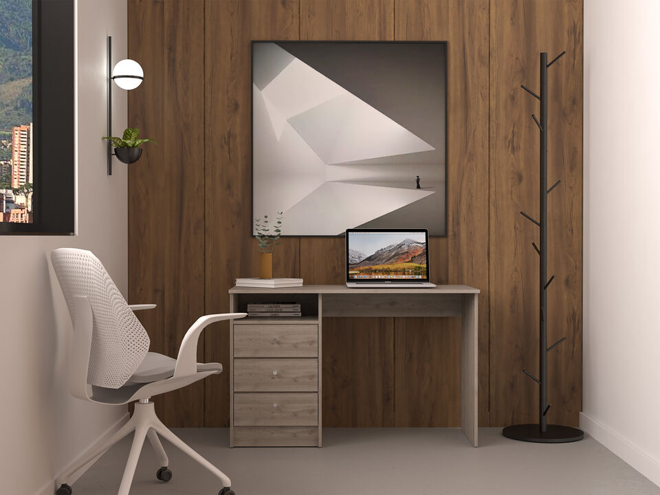 DEPOT E-SHOP Nemocon 3 Drawer Computer Desk With 1-Open Storage Shelf, Light Gray