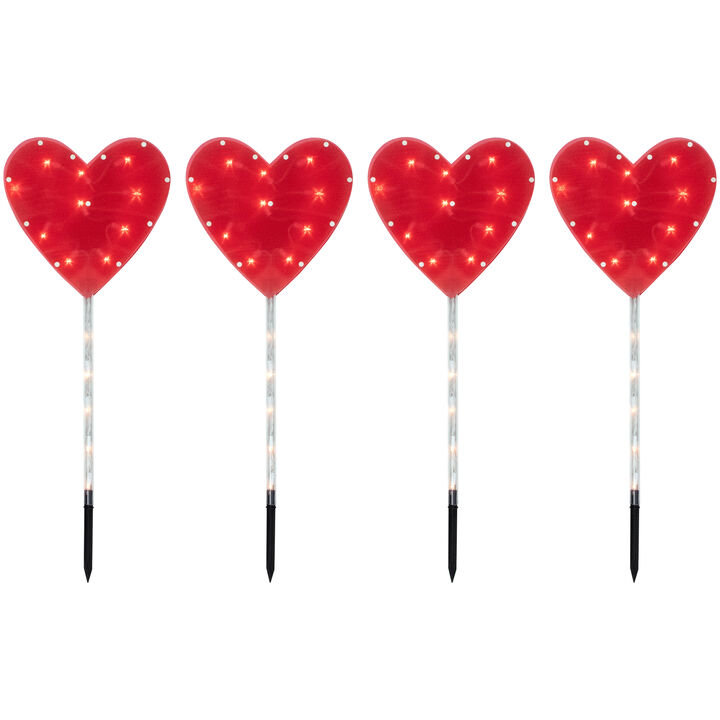 4ct Red Heart Valentine's Day Pathway Marker Lawn Stakes  Clear Lights