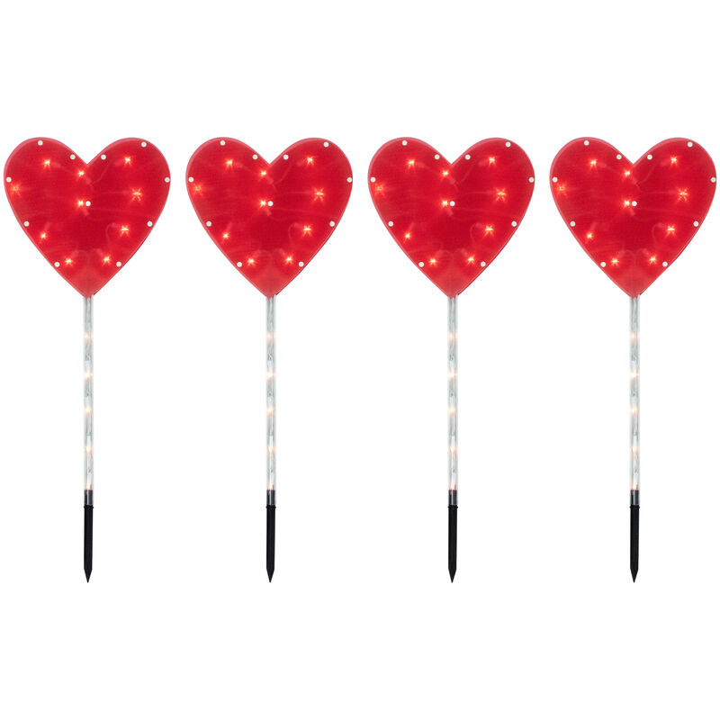 4ct Red Heart Valentine's Day Pathway Marker Lawn Stakes  Clear Lights