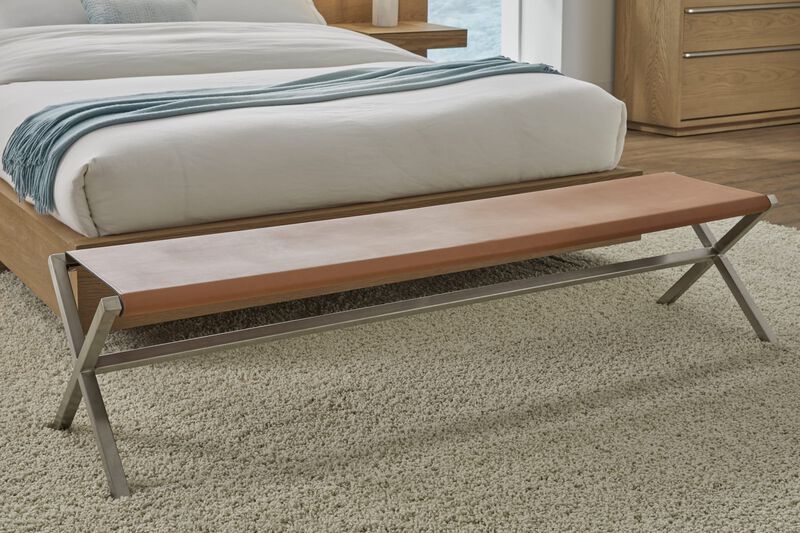 One Modern Coastal Director's Style Leather Bench