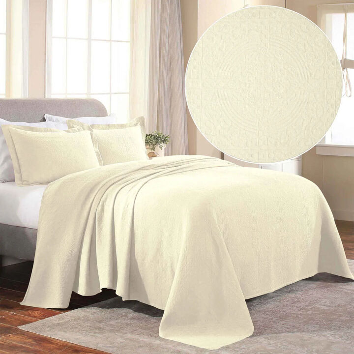 Lightweight Cotton Matelasse Bedspread and Shams Set for Bedroom