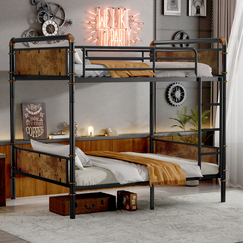 Detachable Metal Bunk Bed with Safety Guard Rails &ndash; Industrial Style for Teen Bedrooms