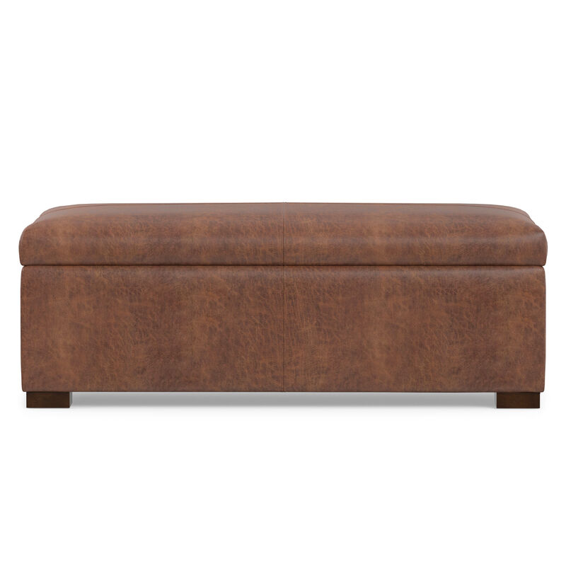 Gabbie 48 inch Wide Contemporary Rectangle Rectangular Storage Ottoman in Distressed Saddle Brown Vegan Faux Leather, Assembled image number 6