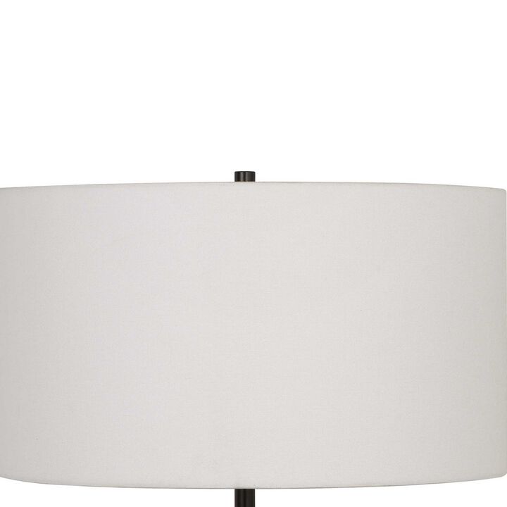 Drum Shade Table Lamp with Wooden Tripod Base, White and Brown - Benzara