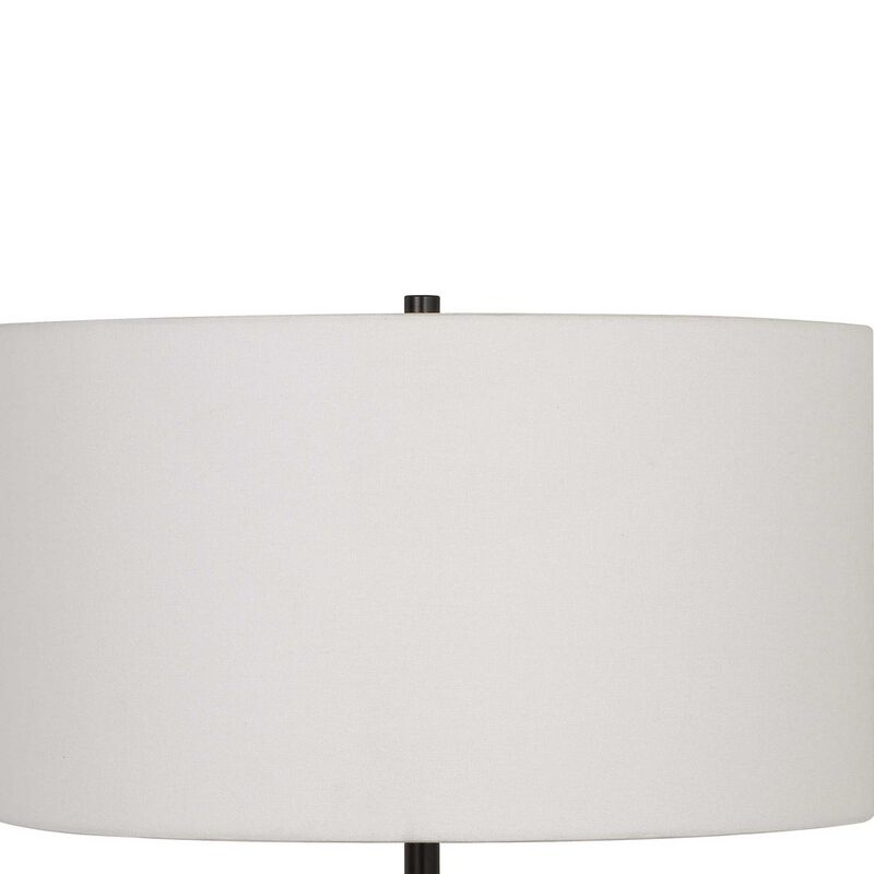 Drum Shade Table Lamp with Wooden Tripod Base, White and Brown - Benzara