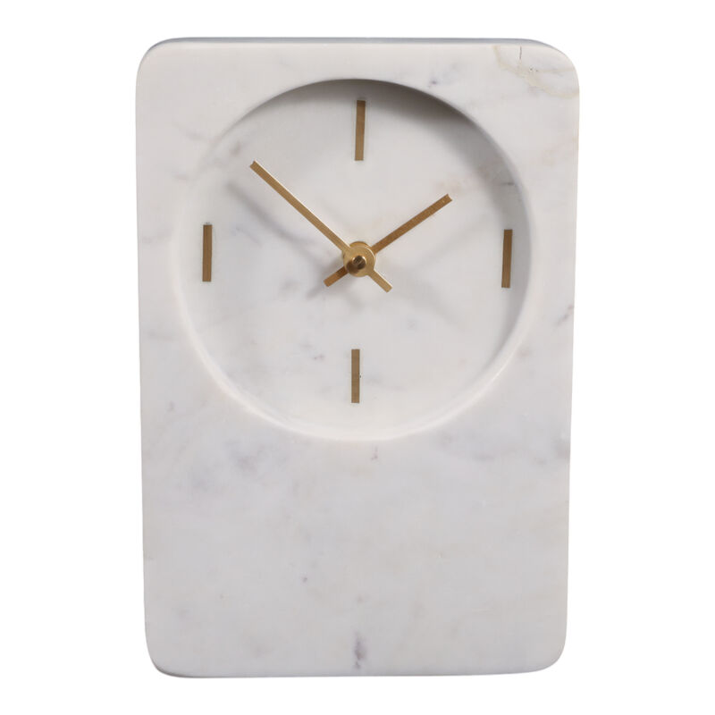 9" Marble Clock with Brass in White image number 0