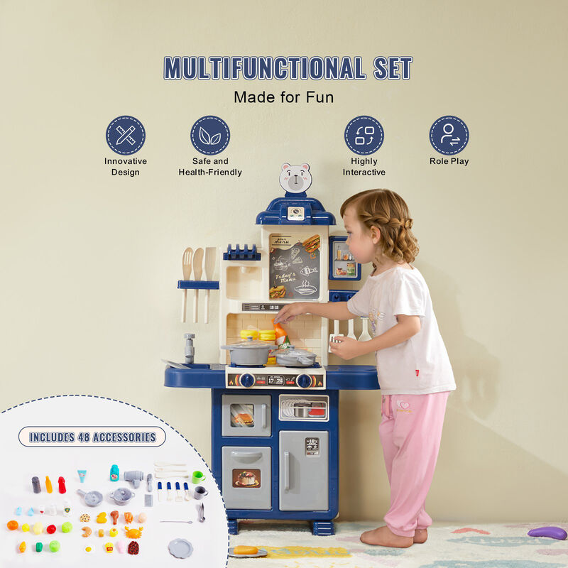 Pretend Cooking Toy Set for Kids, 48-Piece Kitchen Playset with Utensils and Food