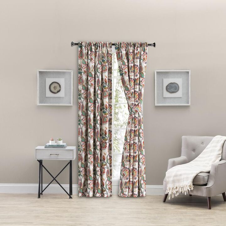 Ellis Curtain Wynette Lined 3" Rod Pocket Curtain Panel Pair with Tiebacks 100" x 84" Multicolor
