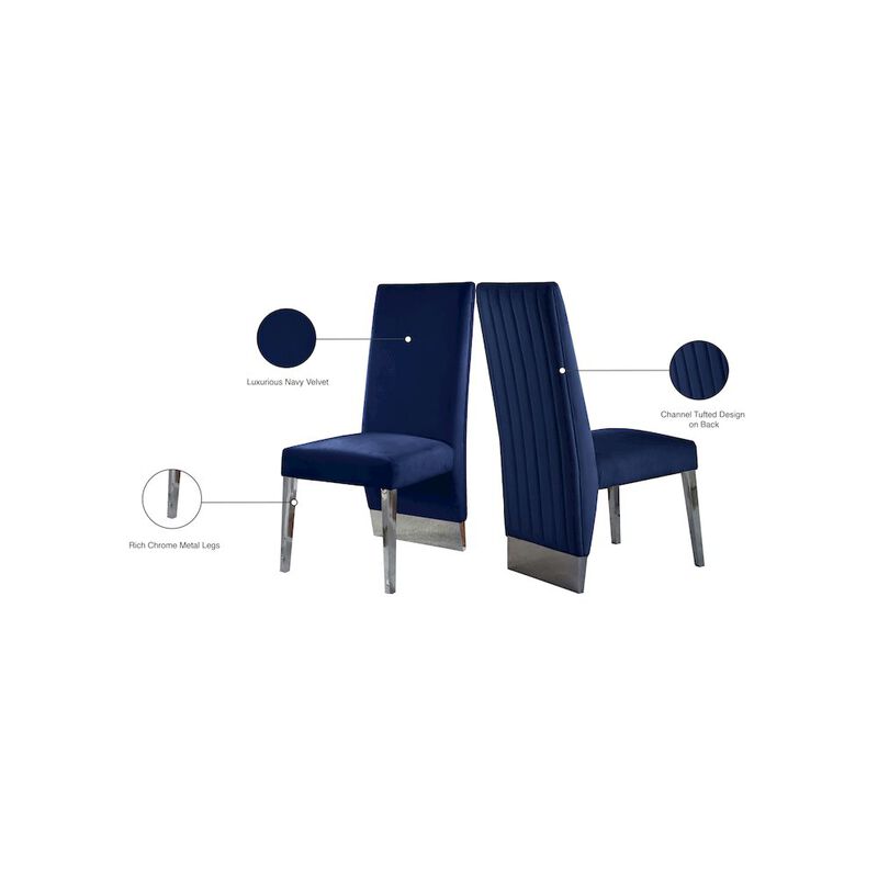 Meridian Furniture Porsha Navy Velvet Dining Chair, Set of 2