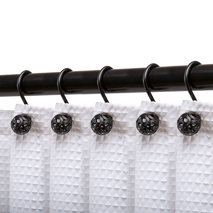 Utopia Alley Rust-Resistant Metal Shower Curtain Hooks with Hollow Ball Design, Shower Hooks Hangers for Bathroom, Kitchen Utensils, Curtains, Clothing, Towels etc - Set of 12