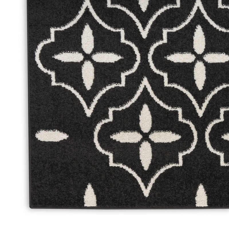 HomeRoots 5' X 7' Black And Ivory Geometric Indoor Outdoor Area Rug image number 2