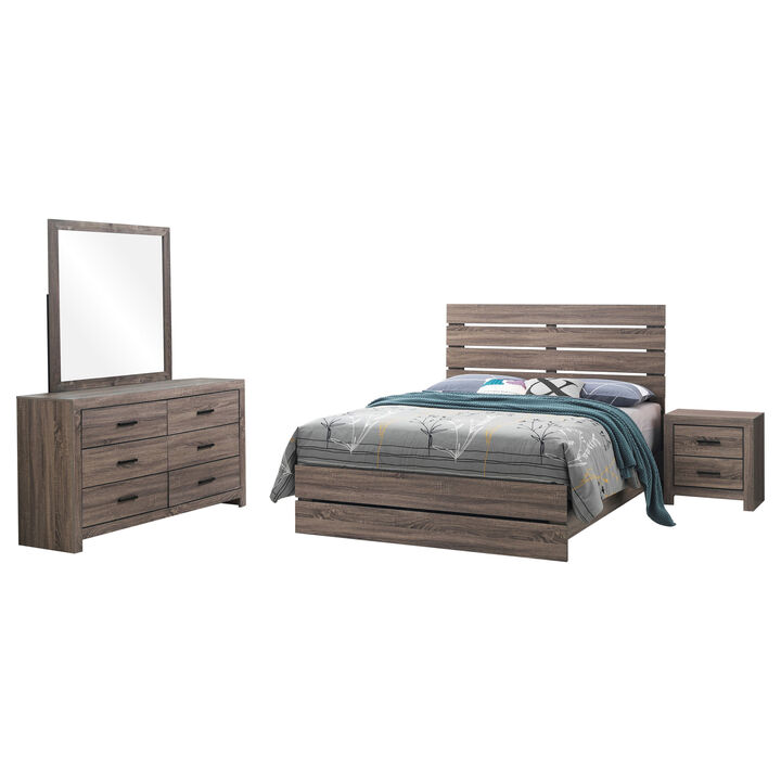 Sili 4pc Queen Bedroom Set w Dresser, Mirror, Oak Brown, Dark Bronze