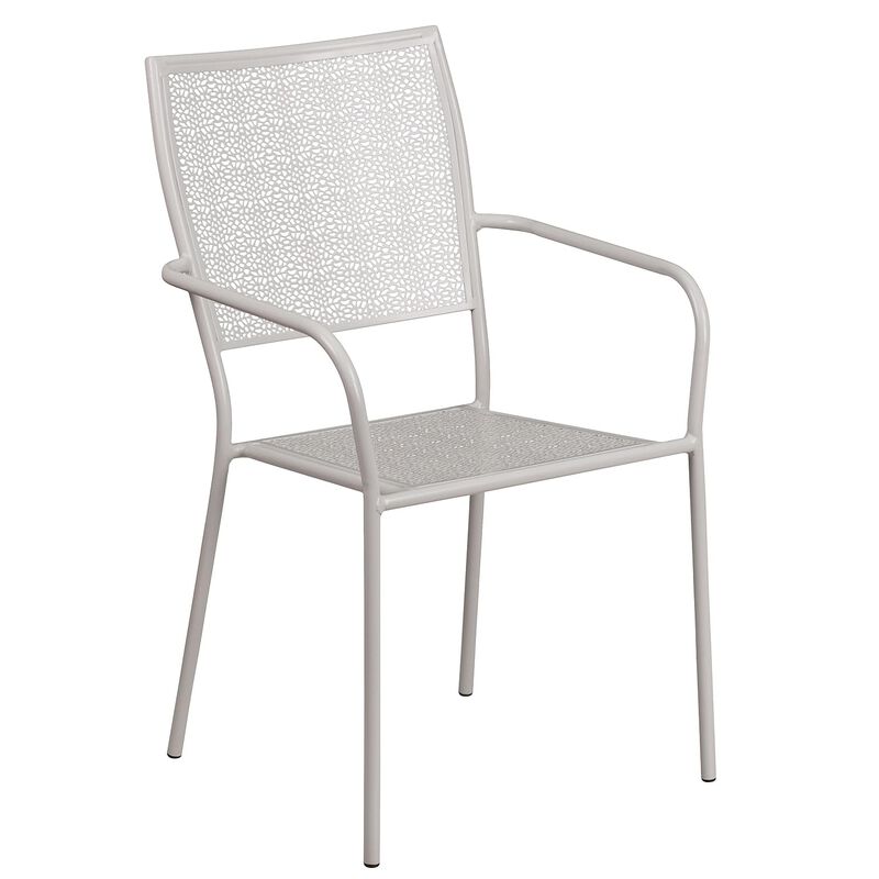Flash Furniture Oia Commercial Grade 35.5" Square Light Gray Indoor-Outdoor Steel Patio Table Set with 4 Square Back Chairs
