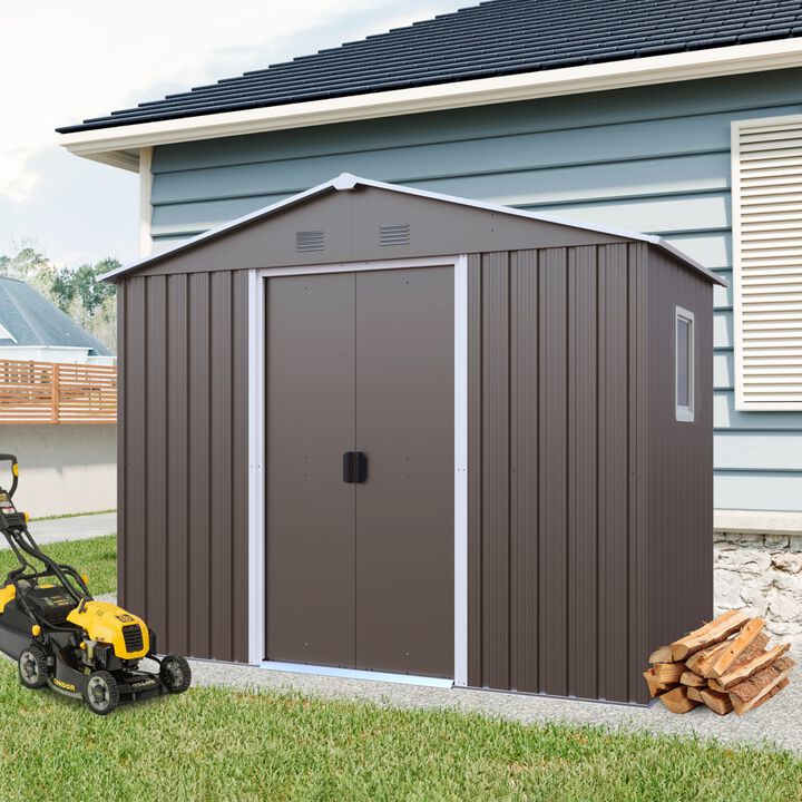 8ft x 4ft Outdoor Metal Storage Shed With window and metal foundation