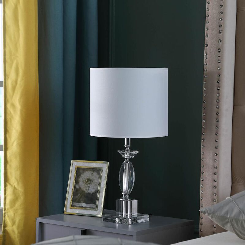 Hivvago 23" Silver Crystal Standard Table Lamp With White Classic Drum Shade Table Lamp