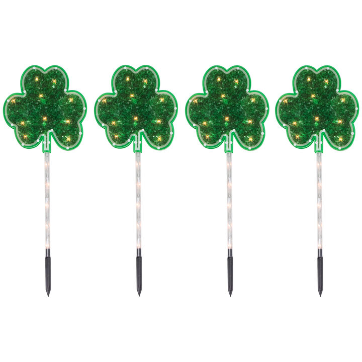 4ct Green Shamrock St Patrick's Day Pathway Marker Lawn Stakes  Clear Lights