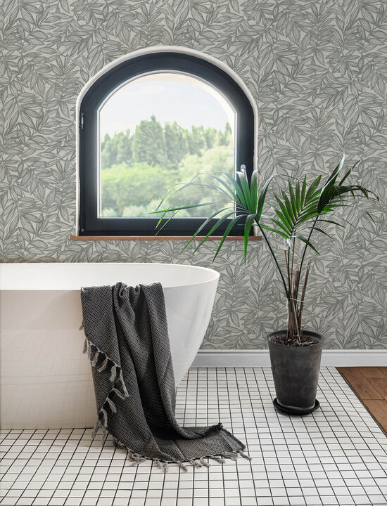 Rhythmic Grey Leaf Wallpaper (Set of 2)