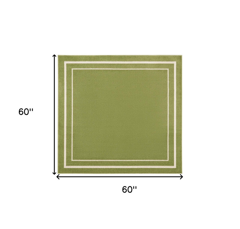 HomeRoots 5' Green And Ivory Square Indoor Outdoor Area Rug image number 5