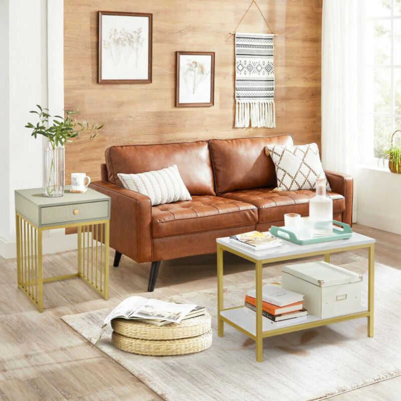 Hivvago 2 Pieces Modern Nesting Coffee Table Set with Drawer and Shelf