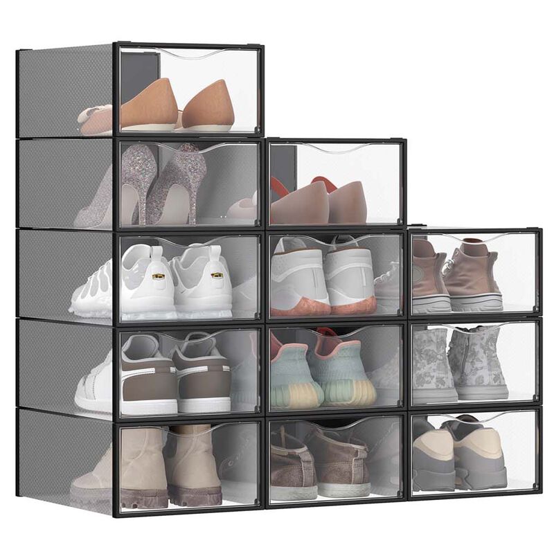 12 Piece Plastic Shoe Storage Boxes Stackable with Front Opening image number 0