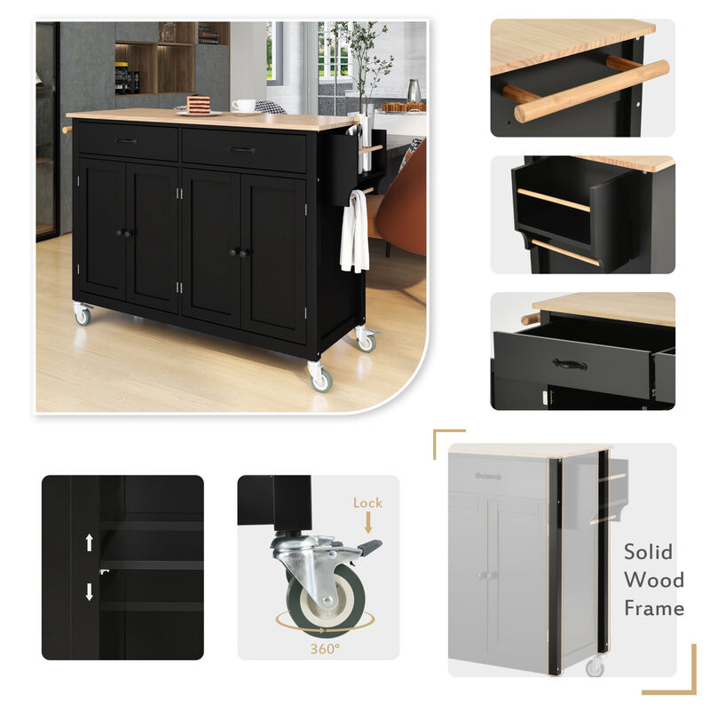 ELEMENT ACE Versatile Kitchen Island Cart with Adjustable Storage Shelves and Durable Solid Wood Top image number 4